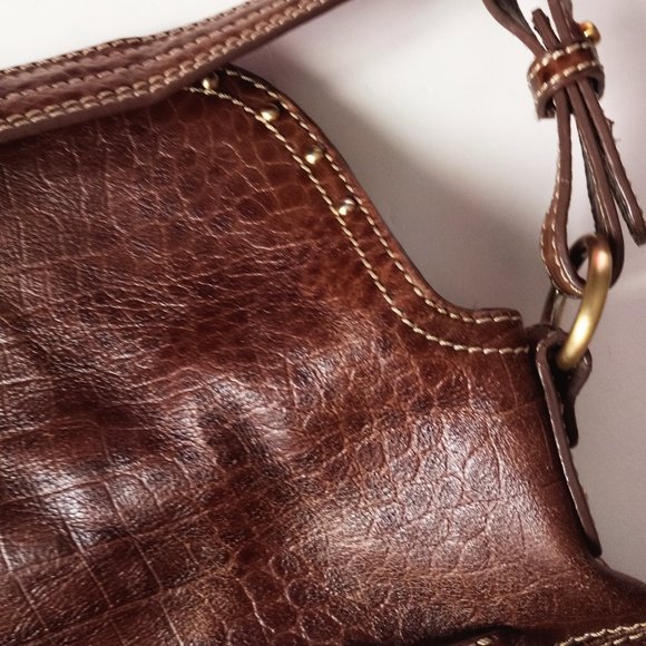 MAXX NEW YORK Faux Leather Croc Studded Shoulder Bag GUC Brown - Picture 3 of 7